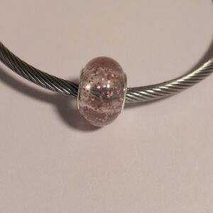 Silver with Glittery Translucent Pink‎ Charm for Pandora Style Bracelet